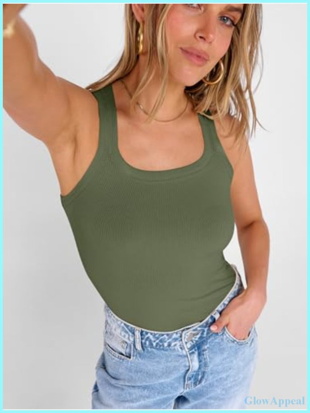 Square Neck Racerback Ribbed Slim Fit Tank Top Sleeveless Summer - Picture 5 of 6